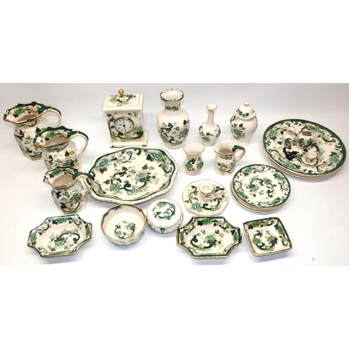 1002 - Collection of Masons Chartreuse ceramics incl. vase, jugs, and a clock (qty)