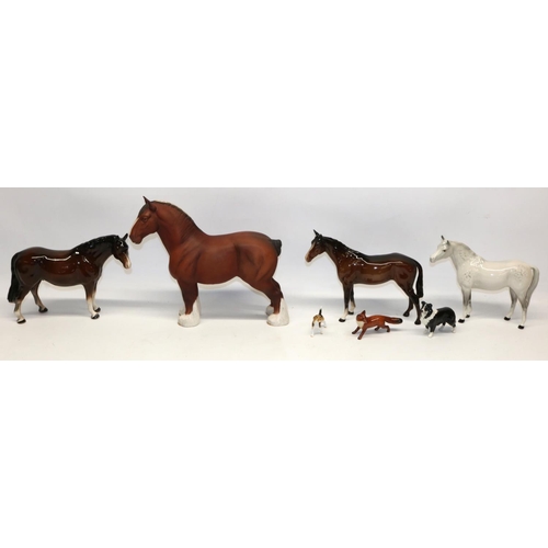 149 - Collection of animal figures, comprising Beswick Arab Stallion 1771, Beswick Burnham Beauty, Beswick... 