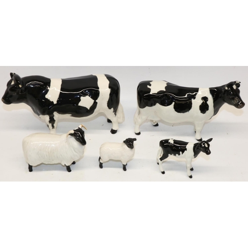 152 - Collection of Beswick animals, including Fresian Bull, model 1439A, Fresian Cow model 1362A, Fresian... 