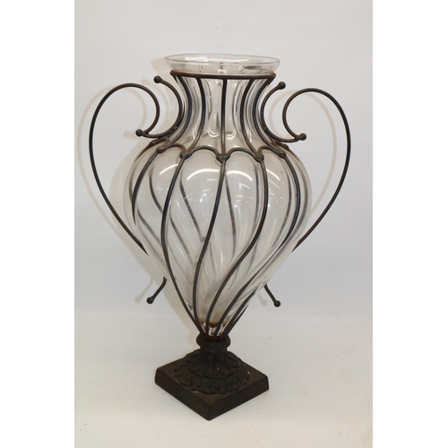 167 - Large caged glass amphora footed vase, H50cm