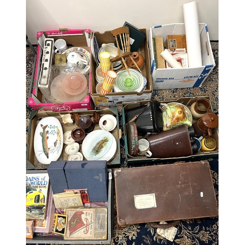 708 - Collection of vintage jig-saw puzzles, ceramics, two pairs of binoculars, etc.