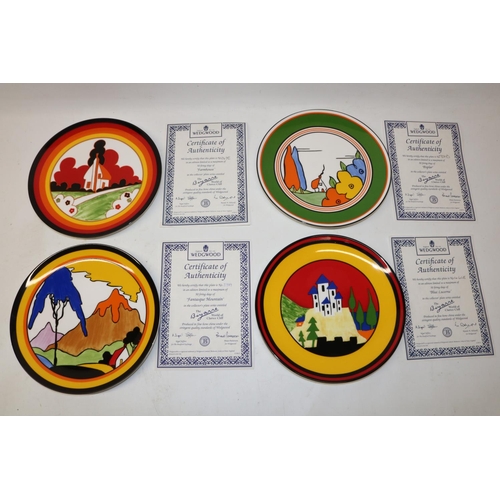 716 - Four Wedgwood Clarice Cliff Bradford Exchange wall plates, patterns comprising 'Fantasque Mountain',... 