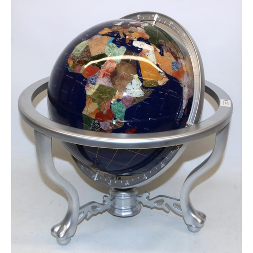 717 - Large blue lapis and semi precious stone globe, H45cm