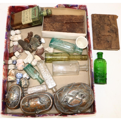 718 - Various collectables, incl. Victorian dump finds, bottles incl. two Barrett's Mandrake embrocation b... 