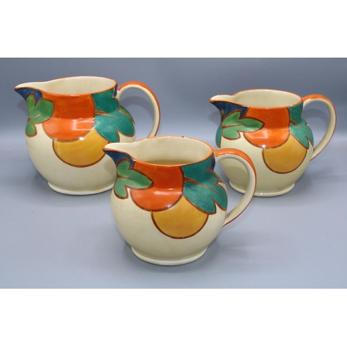 761 - Set of three Art Deco Susie Cooper for Gray's Pottery jugs, Hawaiian pattern no. 8374, max. H13cm