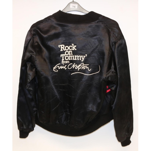 776 - Tommy Cannon Collection: satin bomber jacket, with text to back 'Rock on Tommy from Eric Clapton'