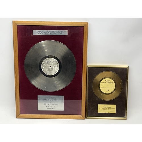 780 - Tommy Cannon Collection: two framed presentation discs - 'Presented to Cannon and Ball by SRT Record... 