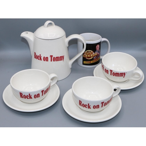 782 - Tommy Cannon Collection: 'Tommy Cannon, The Legend' mug, and a collection of Dudson teaware printed ... 