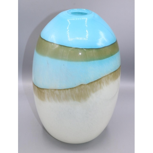 85 - Large 20th century blue, yellow and white art glass vase of ovoid form, H30cm