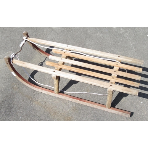 1319 - Vintage wooden sledge and a steel trike with wooden seat, A/F