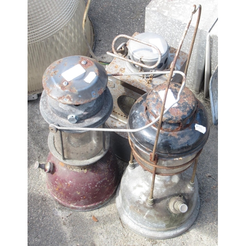 1322 - Three vintage railway lamps  A/F