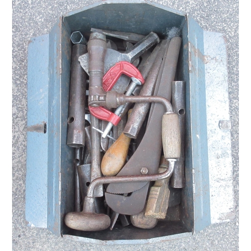 1325 - Two vintage metal tool boxes, each with an assortment of tools