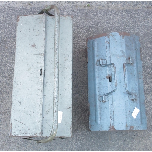 1325 - Two vintage metal tool boxes, each with an assortment of tools