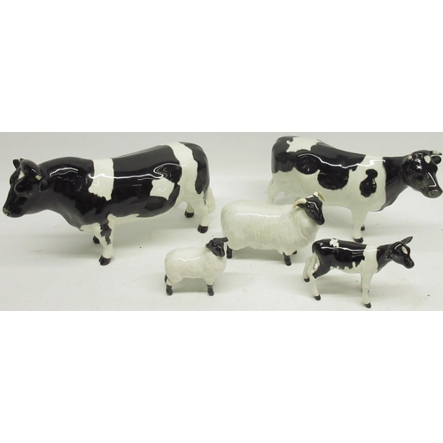 152 - Collection of Beswick animals, including Fresian Bull, model 1439A, Fresian Cow model 1362A, Fresian... 