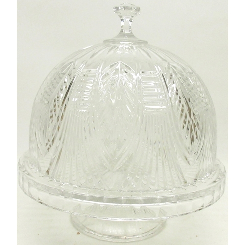 166 - Large clear glass cake stand and cover, H32cm