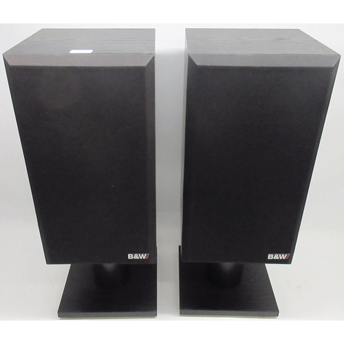 594 - Pair of Bowers & Wilkins B & W black ash DM110 speakers on stands, H69cm