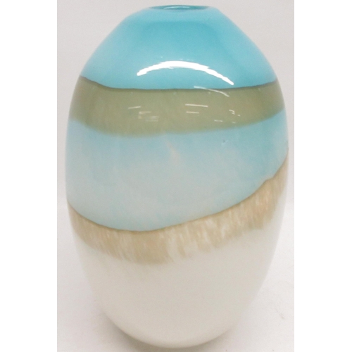 85 - Large 20th century blue, yellow and white art glass vase of ovoid form, H30cm