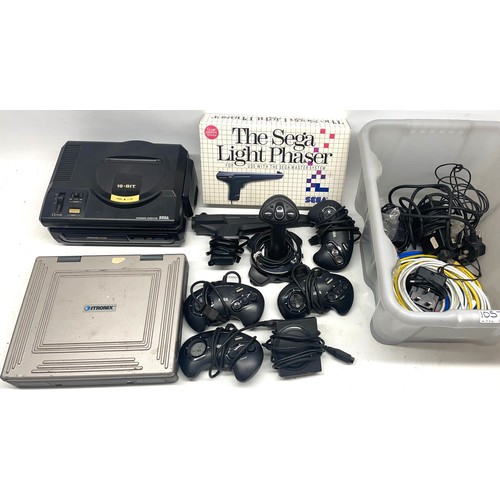 1057 - Sega Mega-CD and Mega drive console set, with four controllers, saitek joystick, Sega light phaser a... 