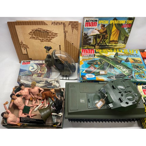 1059 - Action Man boxed Transport Command Pursuit Craft, boxed action man Trailer, unboxed tank, boxed spec... 