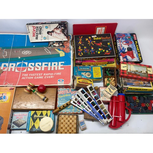 1061 - Large collection of vintage toys incl, boxed crossfire action game, chess sets, travel and card game... 