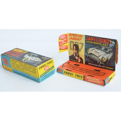 382 - Vintage boxed Corgi 261 James Bond gold coloured Aston Martin DB5, model in good overall condition, ... 