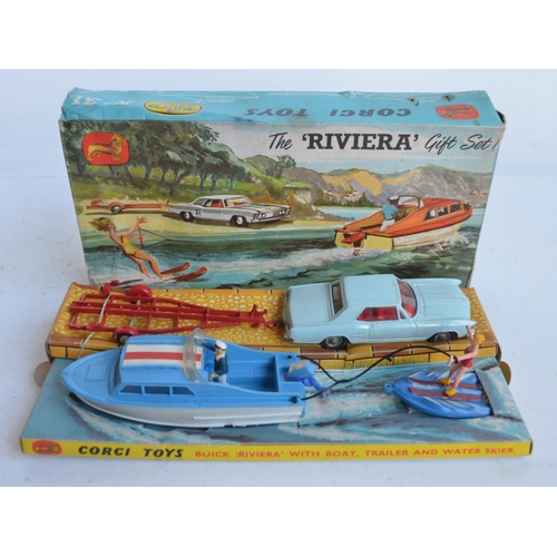 383 - Vintage boxed Corgi Toys Riviera gift set No 31 with Buick car, Dolphin cruiser, trailer etc., model... 