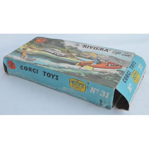 383 - Vintage boxed Corgi Toys Riviera gift set No 31 with Buick car, Dolphin cruiser, trailer etc., model... 