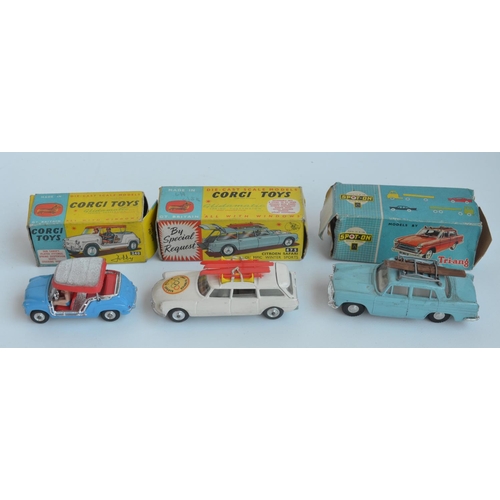 389 - Three vintage boxed diecast vehicle models to include Corgi Toys 240 Ghia-Fiat 600 (model very good,... 