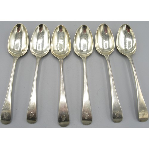 88 - Six Georgian silver monogrammed dessert spoons by Richard Crossley, London, 1782, 5.6ozt