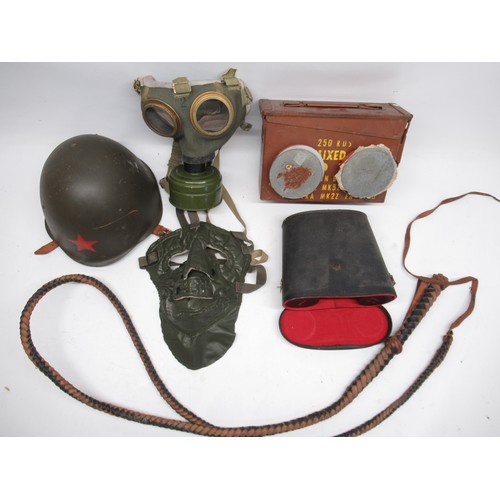 1196 - Shane Lynch collection - Russian soviet helmet, gas mask, vintage navy cold weather mask, ammunition... 