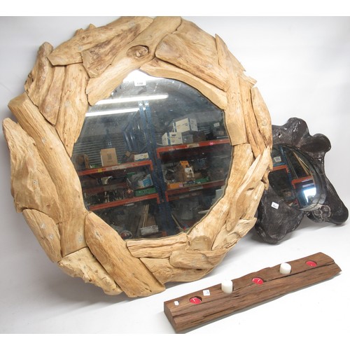 1198 - Shane Lynch collection - Two mirrors both with wooden frames, two decorative wine glasses (60cm) cry... 