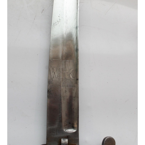 1542 - Victorian West Riding Constabulary Police Hanger. W.R.C. etched on blade and scabbard locket. Steel ... 