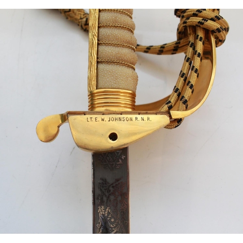 1547 - Elizabeth II Wilkinson Sword Naval Officer's dress sword, in very good condition with original scabb... 