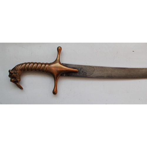 1550 - Early 19th century British Military Bandsman sabre with brass hilt, lion's head pommel, and scabbard... 