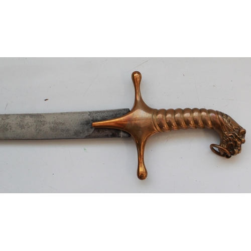 1550 - Early 19th century British Military Bandsman sabre with brass hilt, lion's head pommel, and scabbard... 