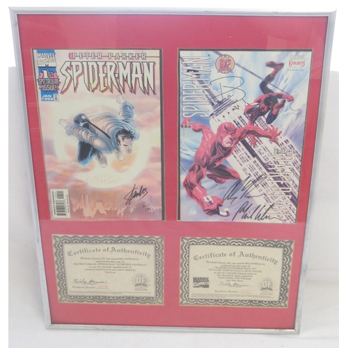 123A - Marvel Comics - Framed montage of  Peter Parker:Spiderman 'Sunburst Cover' #1 signed Stan Lee limite... 