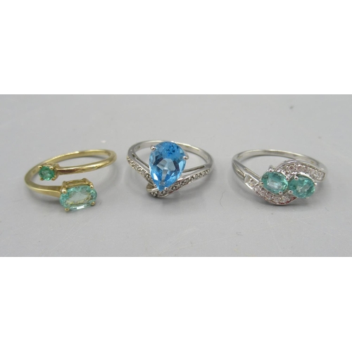 1094 - 9ct yellow gold ring set with Swiss blue topaz and diamond, size N1/2, stamped 375, a 10ct yellow go... 