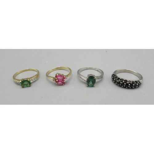 1095 - 9ct yellow gold ring set with pink spinels and white sapphires, size N1/2, stamped 375, a 9ct white ... 