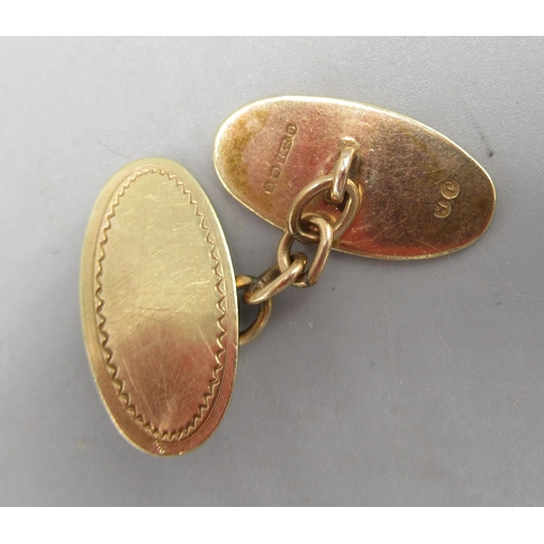 1098 - Pair of 9ct yellow gold oval cufflinks and an a fine 9ct yellow gold chain necklace, both stamped 37... 