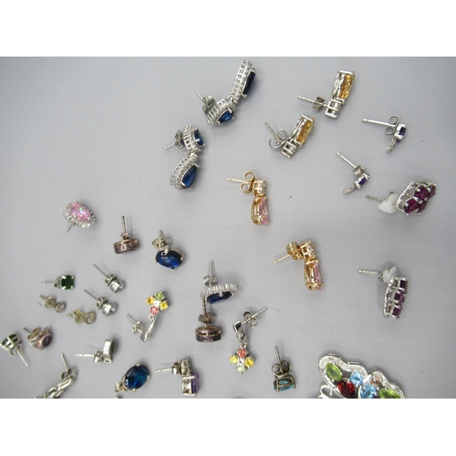 1102 - Collection of hallmarked silver earrings and pendants set with various coloured stones, 2.07ozt and ... 