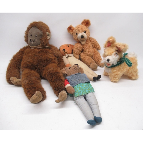 281 - 1980s Merrythought orangutan pyjama case, a Steiff Orsi bear and other 19th century bears including ... 