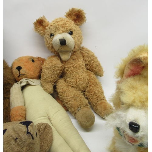 281 - 1980s Merrythought orangutan pyjama case, a Steiff Orsi bear and other 19th century bears including ... 