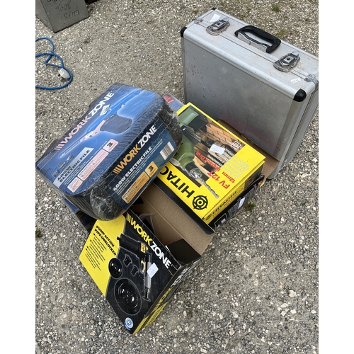 1364 - Selection of modern power tools, including an unopened Work Zone 400W Electric file, an unopened air... 