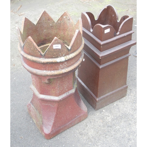 1303 - Pair of salt glazed Victorian chimney pots. King and Queen. 77cm and 71cm