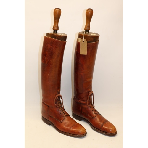 1337 - Julia Bradbury Collection: Pair of Vintage Rowell & Sons brown leather Hunting boots, with Tom Hill ... 