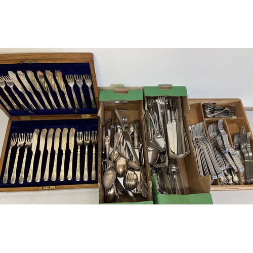 181 - Collection of Dubarry pattern Stainless steel cutlery, and a set of twelve Edwardian EPNS fish eater... 