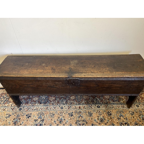 214 - 18th century oak planked coffer, hinged top with reeded detail, L141cm D33cm H60cm