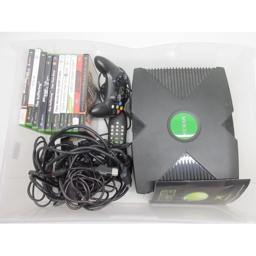 1051 - Original Xbox console with one controller and ten games