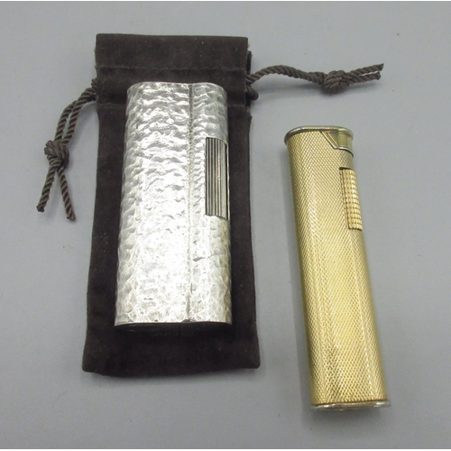 174 - Dunhill Patented gold plated butane cigarette lighter, engine turned decoration, H7.2cm and Dunhill ... 