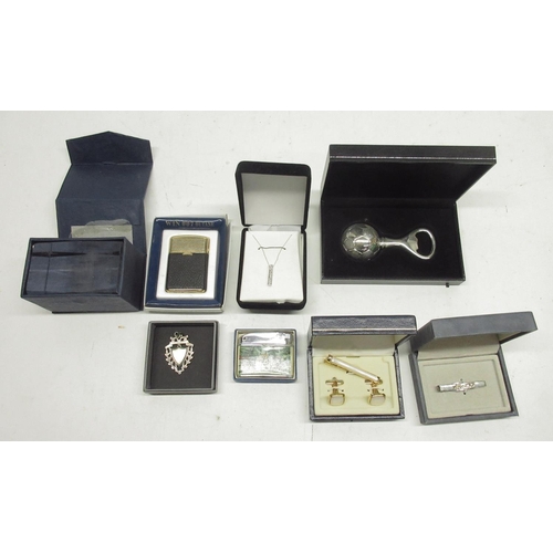 176 - Win 007 gold plated and leather butane gas cigarette lighter with original box; souvenir lighter; si... 